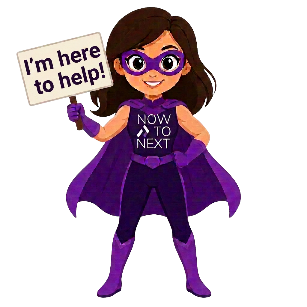 Novee, the Now to Next superhero mascot